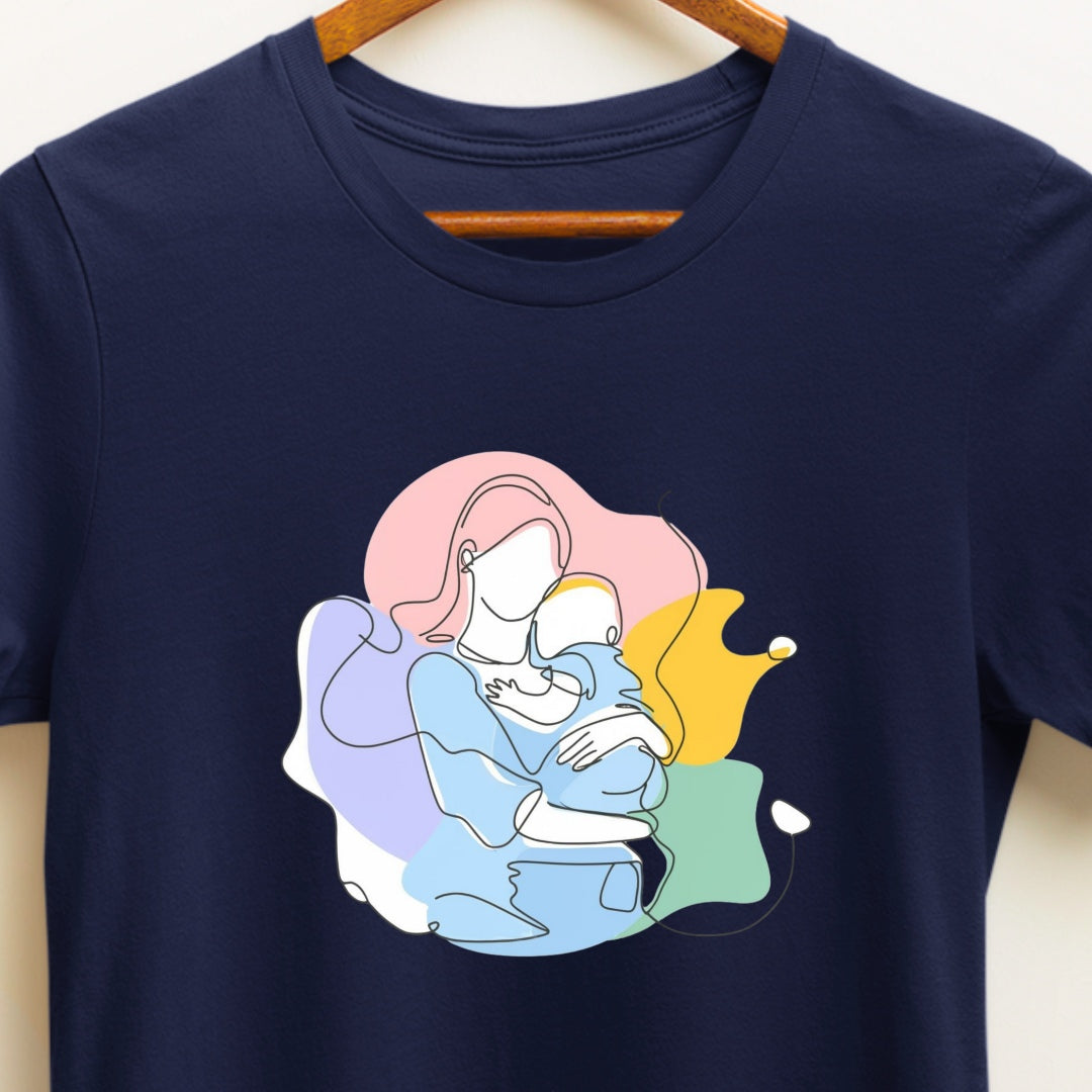 Mom with Child Minimalist Design T-shirt | Shop Now