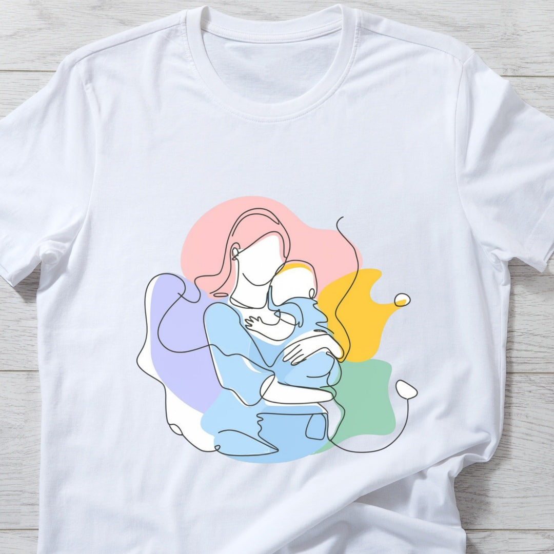 Mom with Child Minimalist Design T-shirt | Shop Now