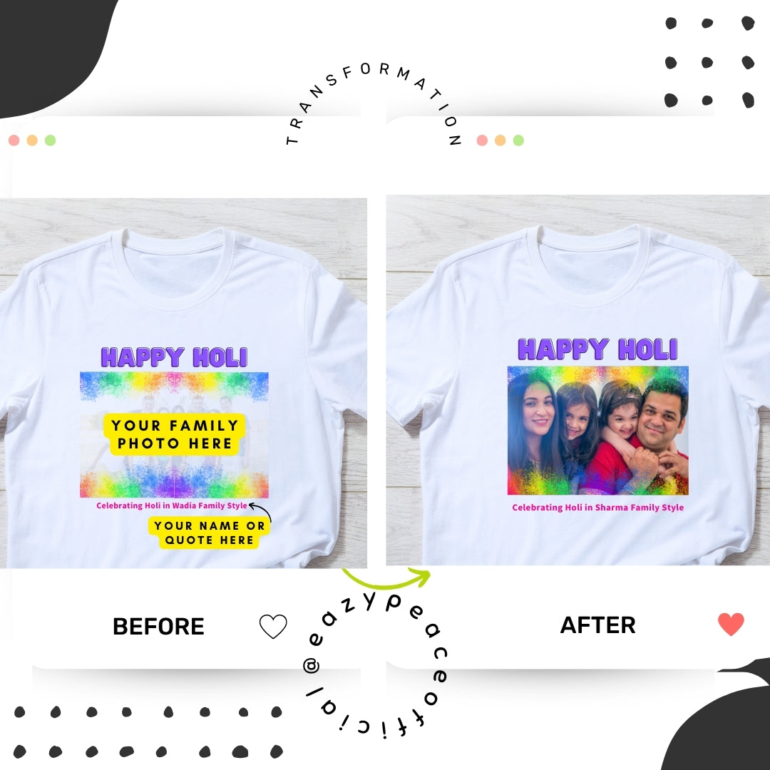 Custom T-shirt for Holi, Holi Custom Photo T-shirt