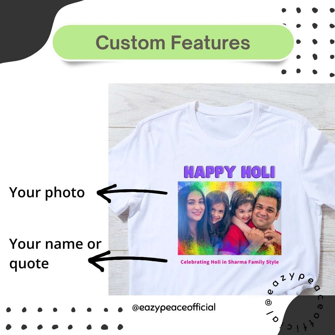 Custom T-shirt for Holi, Holi Custom Photo T-shirt