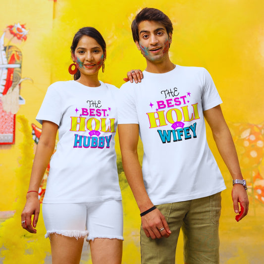 The Best Holi is With Wifey & Hubby, Couple Holi T-shirts