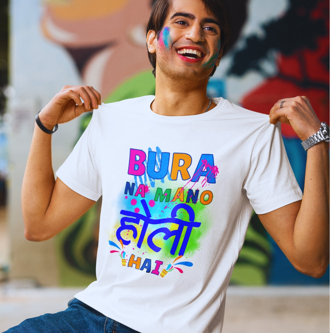 Bura Na Mano Holi Hai Quote Holi T-shirt in White Unisex