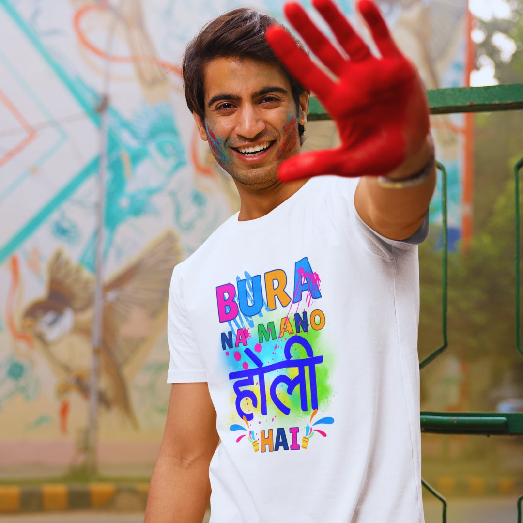 Bura Na Mano Holi Hai Quote Holi T-shirt in White Unisex