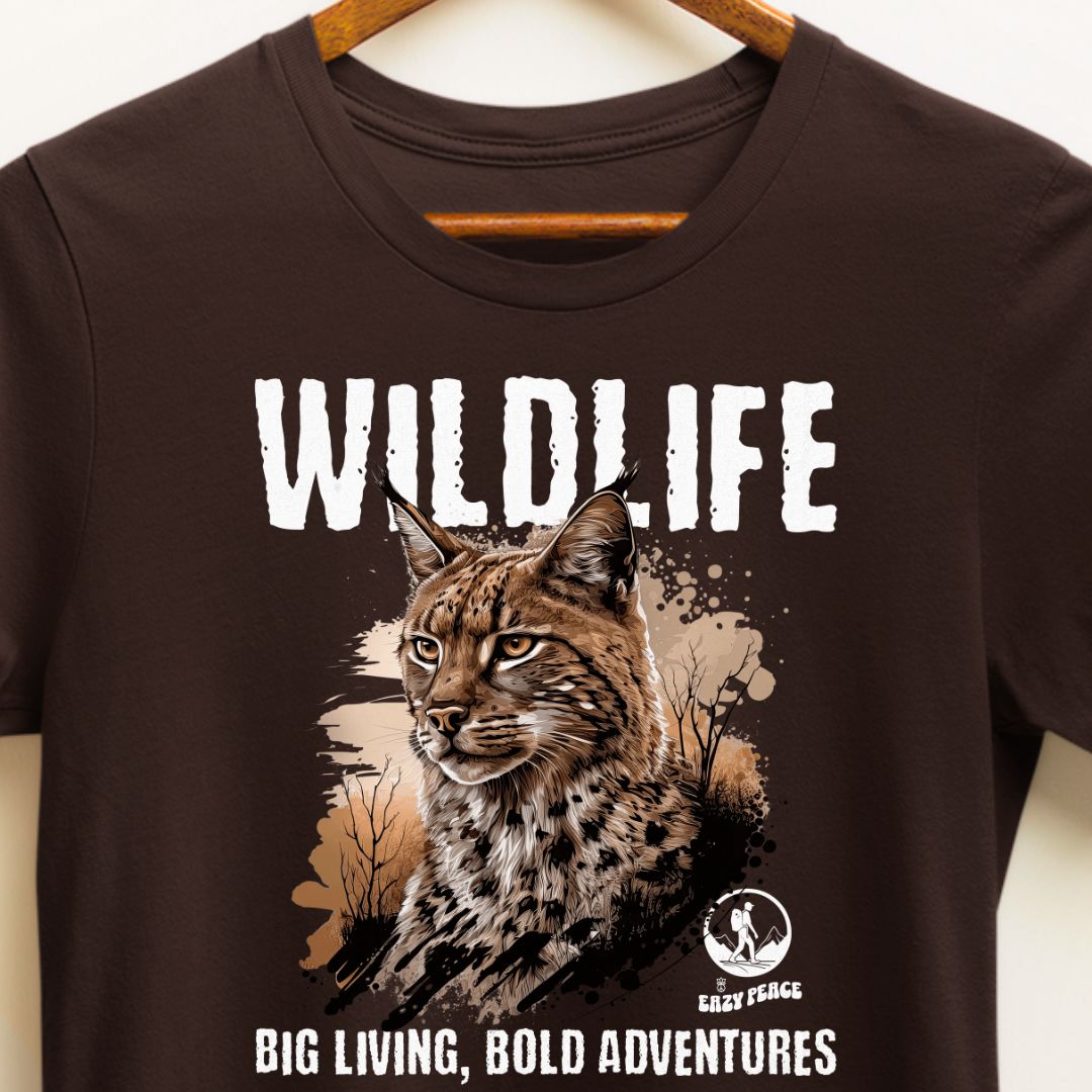 Wildlife Big Living, Bold Adventures T-Shirt - Featuring Wild Lynx Cat from India