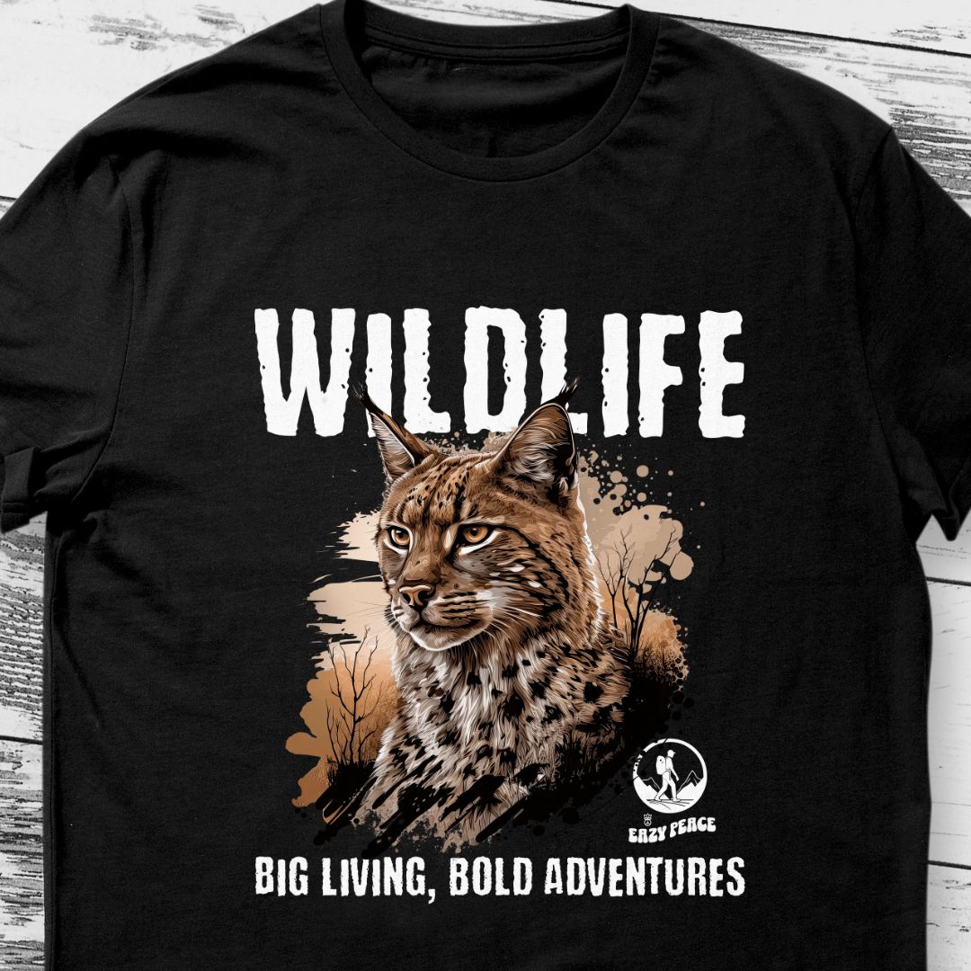 Wildlife Big Living, Bold Adventures T-Shirt - Featuring Wild Lynx Cat from India