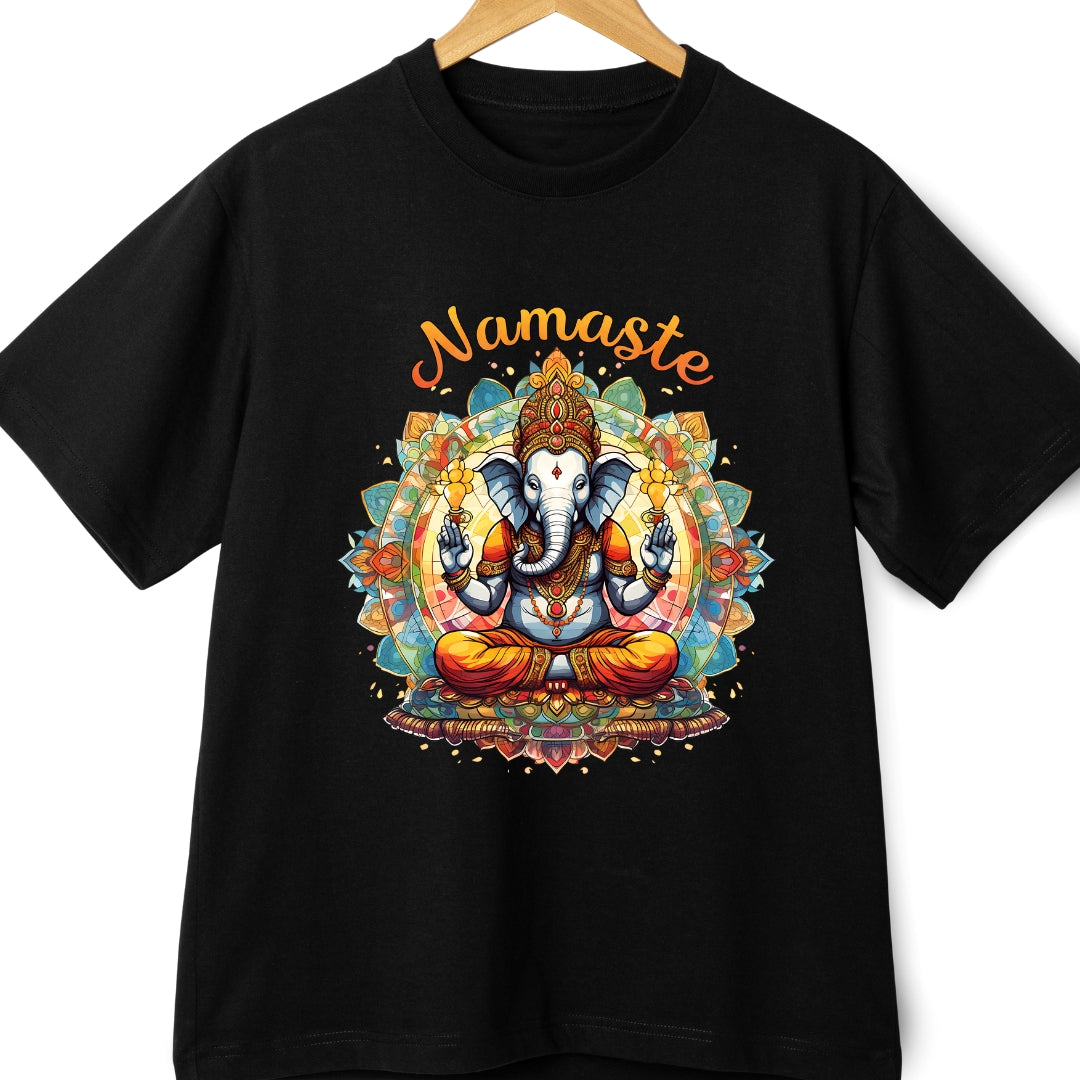 Devotional Namaste Ganesha Oversized T-Shirt for Boho and Yoga Lover