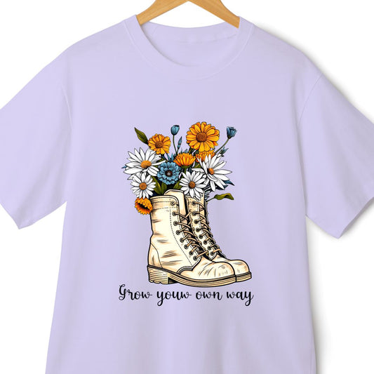 Front Print Oversized Boho T-Shirt: Grow Your Own Way with Floral Canvas Shoes Print