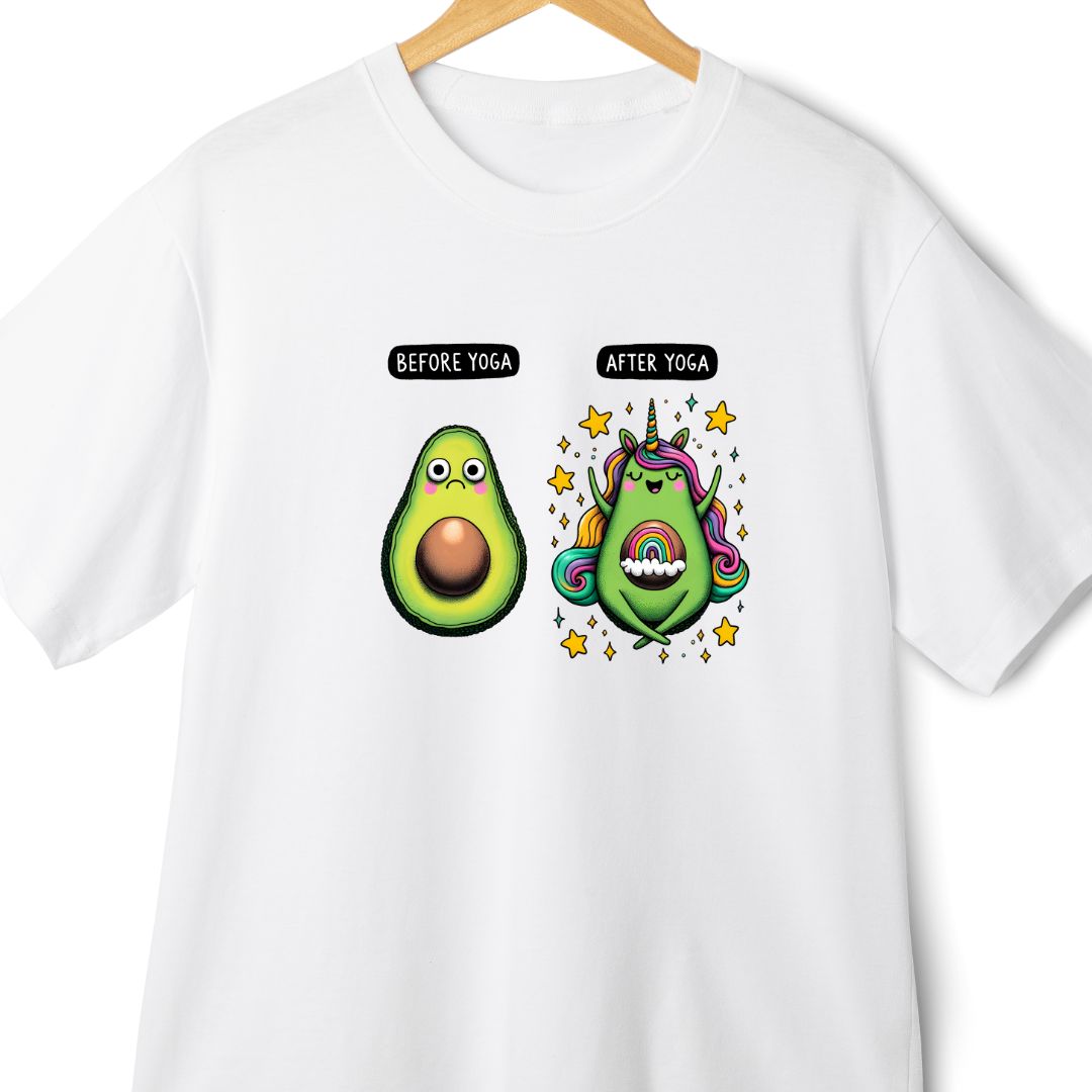 Before Yoga, After Yoga Happy Avocado Oversized T-Shirt: Cute and Funny Design | Eazy Peace