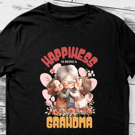 Happiness is Being a Grandma T-Shirt - Perfect Gift for Grandmother of Two Granddaughters