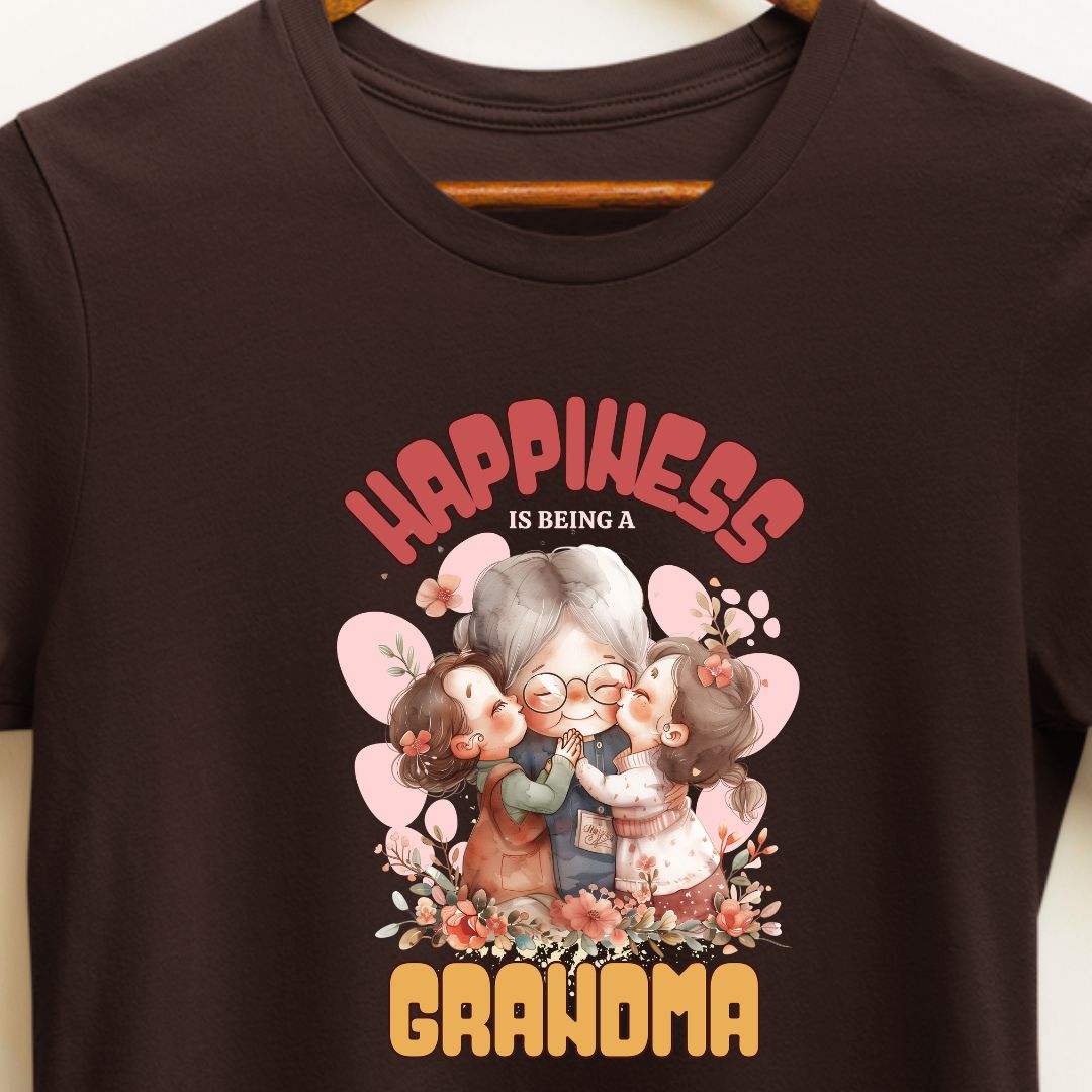 Happiness is Being a Grandma T-Shirt - Perfect Gift for Grandmother of Two Granddaughters