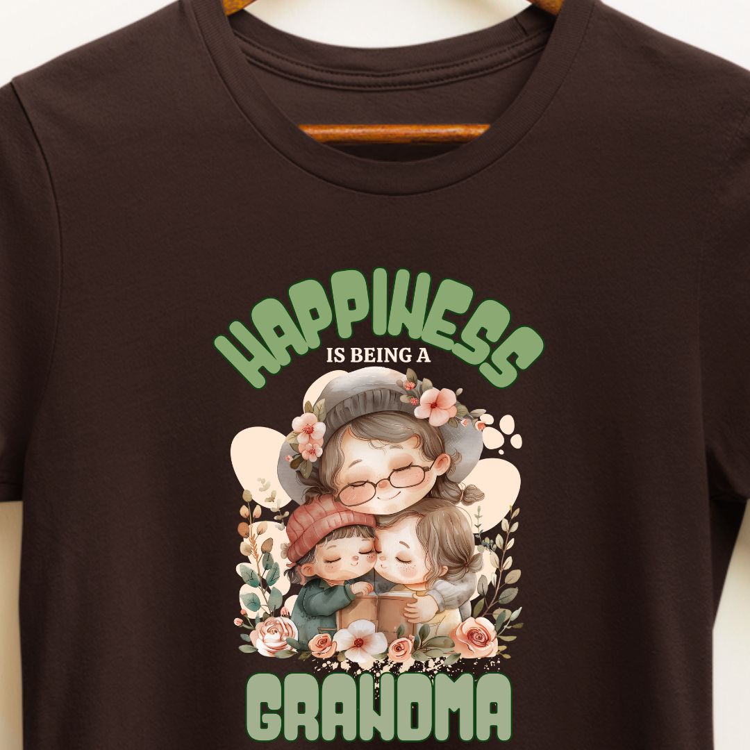 Happiness is Being a Grandma T-Shirt - Gift for Grandmother of Granddaughter and Grandson in India