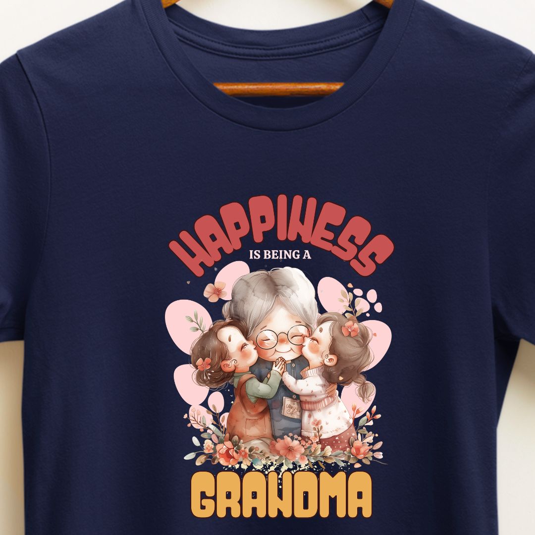 Happiness is Being a Grandma T-Shirt - Perfect Gift for Grandmother of Two Granddaughters