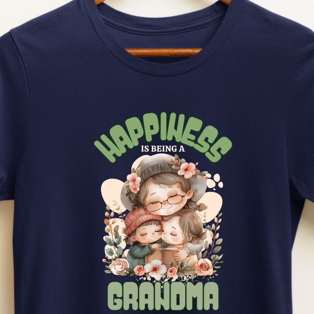 Happiness is Being a Grandma T-Shirt - Gift for Grandmother of Granddaughter and Grandson in India