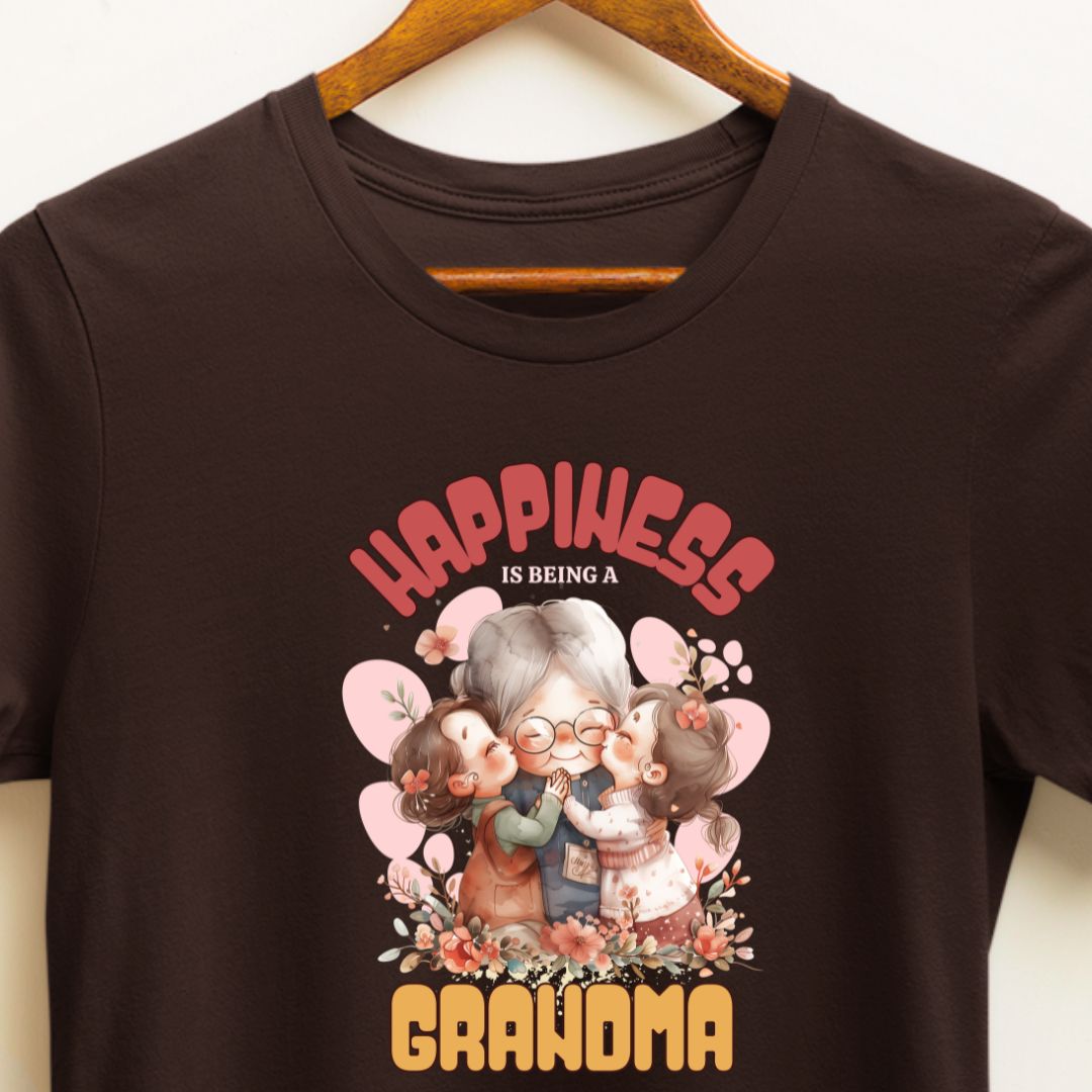 Happiness is Being a Grandma T-Shirt - Perfect Gift for Grandmother of Two Granddaughters