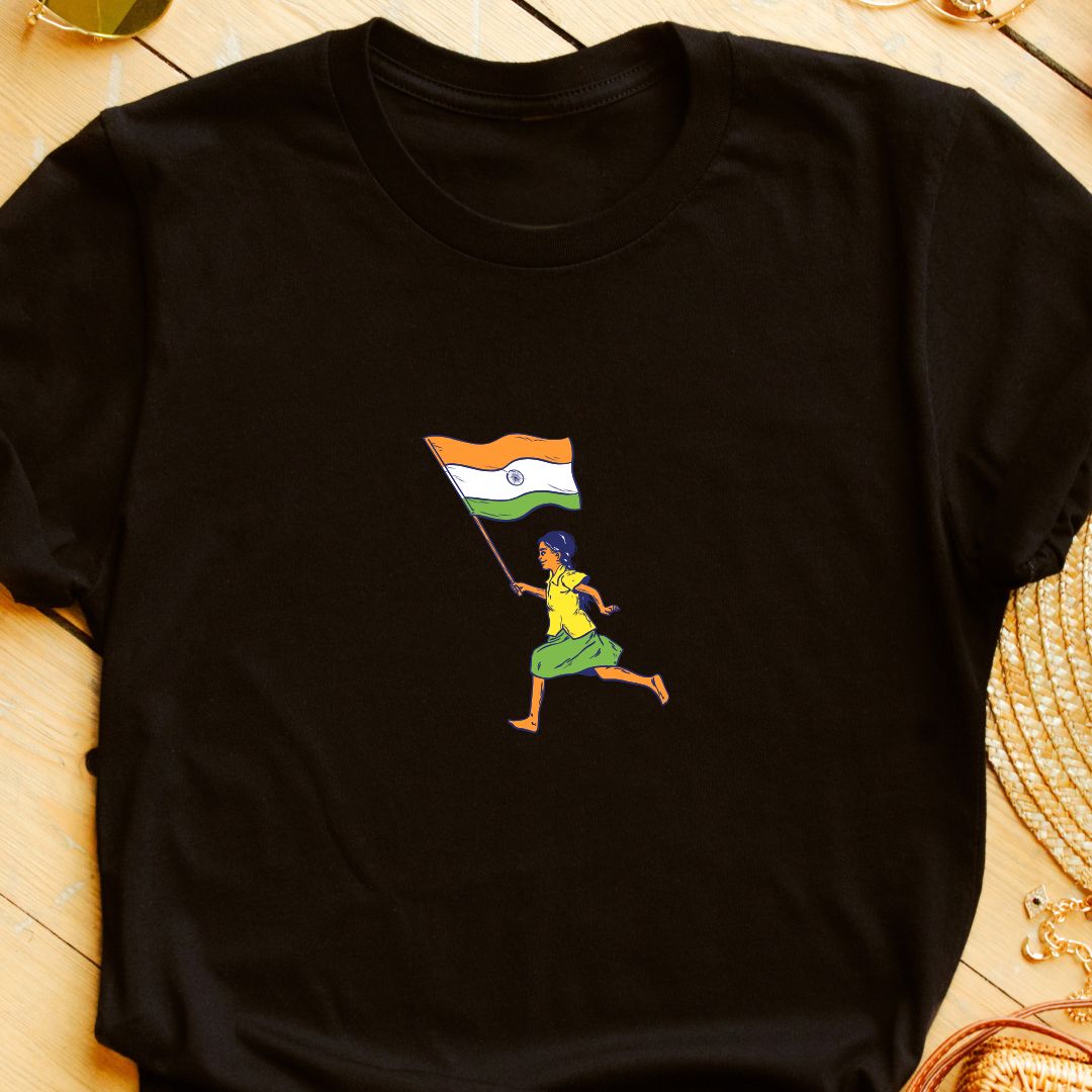 "Proud Girl with Indian Flag T-Shirt – Celebrate Republic & Independence Day | Unisex Fit"