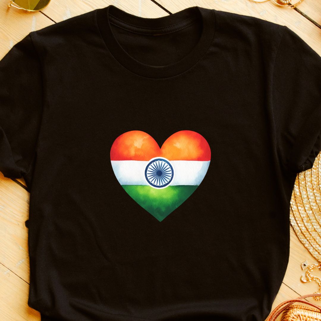 "Watercolor Indian Flag Heart T-Shirt – Beautiful & Elegant Patriotic Design | Unisex Fit"