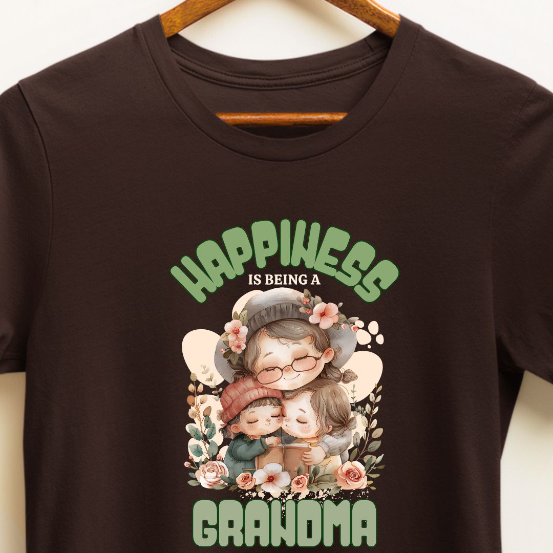 Happiness is Being a Grandma T-Shirt - Gift for Grandmother of Granddaughter and Grandson in India