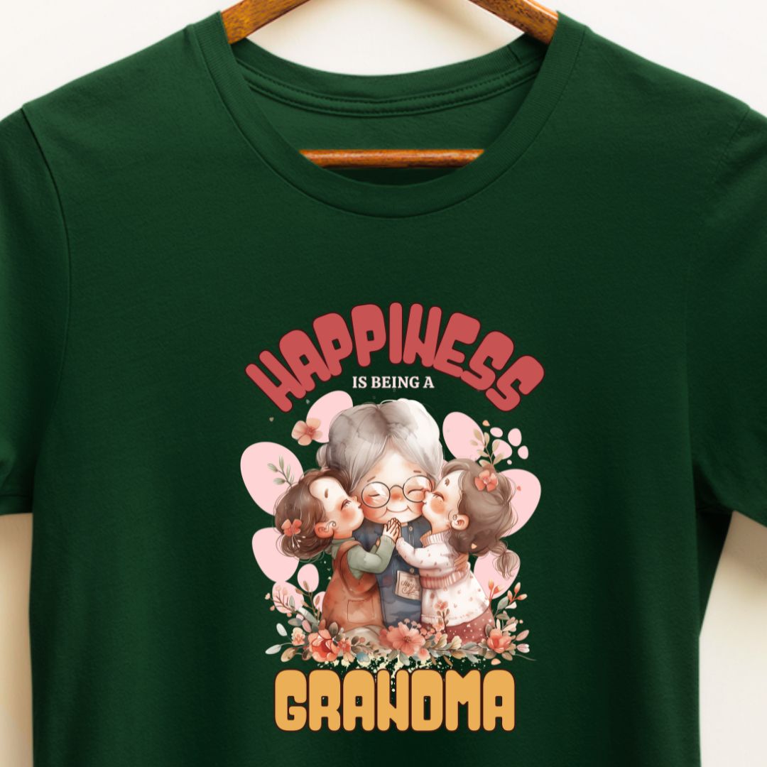 Happiness is Being a Grandma T-Shirt - Perfect Gift for Grandmother of Two Granddaughters