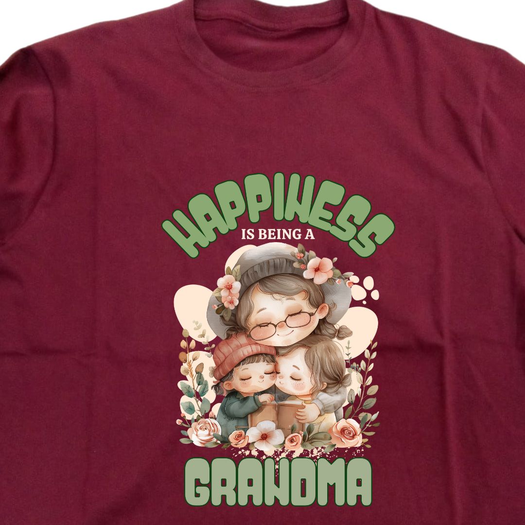 Happiness is Being a Grandma T-Shirt - Gift for Grandmother of Granddaughter and Grandson in India