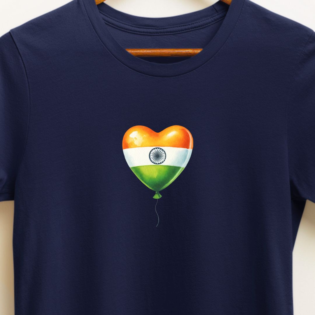 "Minimalist Heart Balloon Indian Flag T-Shirt – Celebrate Republic & Independence Day | Unisex Fit"