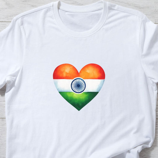 "Watercolor Indian Flag Heart T-Shirt – Beautiful & Elegant Patriotic Design | Unisex Fit"