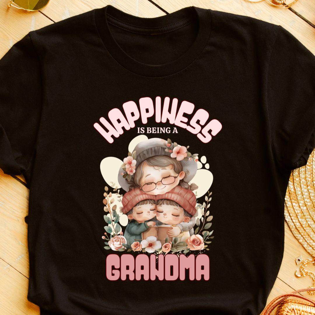 Happiness is Being a Grandma T-Shirt | Cute Graphic Tee for Grandmothers of Two Grandsons