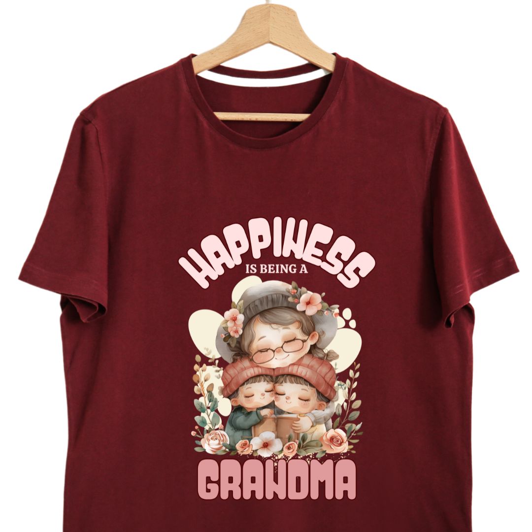 Happiness is Being a Grandma T-Shirt | Cute Graphic Tee for Grandmothers of Two Grandsons