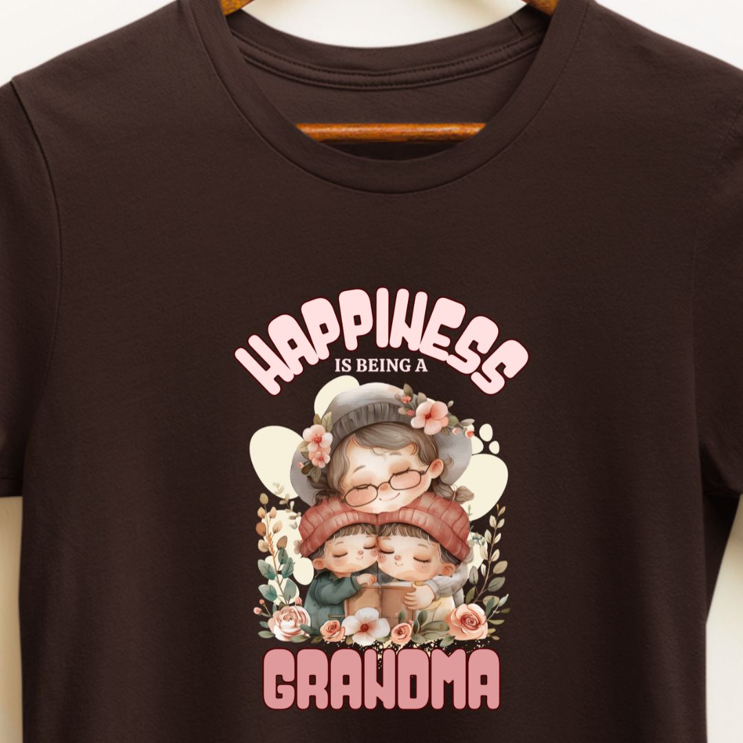 Happiness is Being a Grandma T-Shirt | Cute Graphic Tee for Grandmothers of Two Grandsons