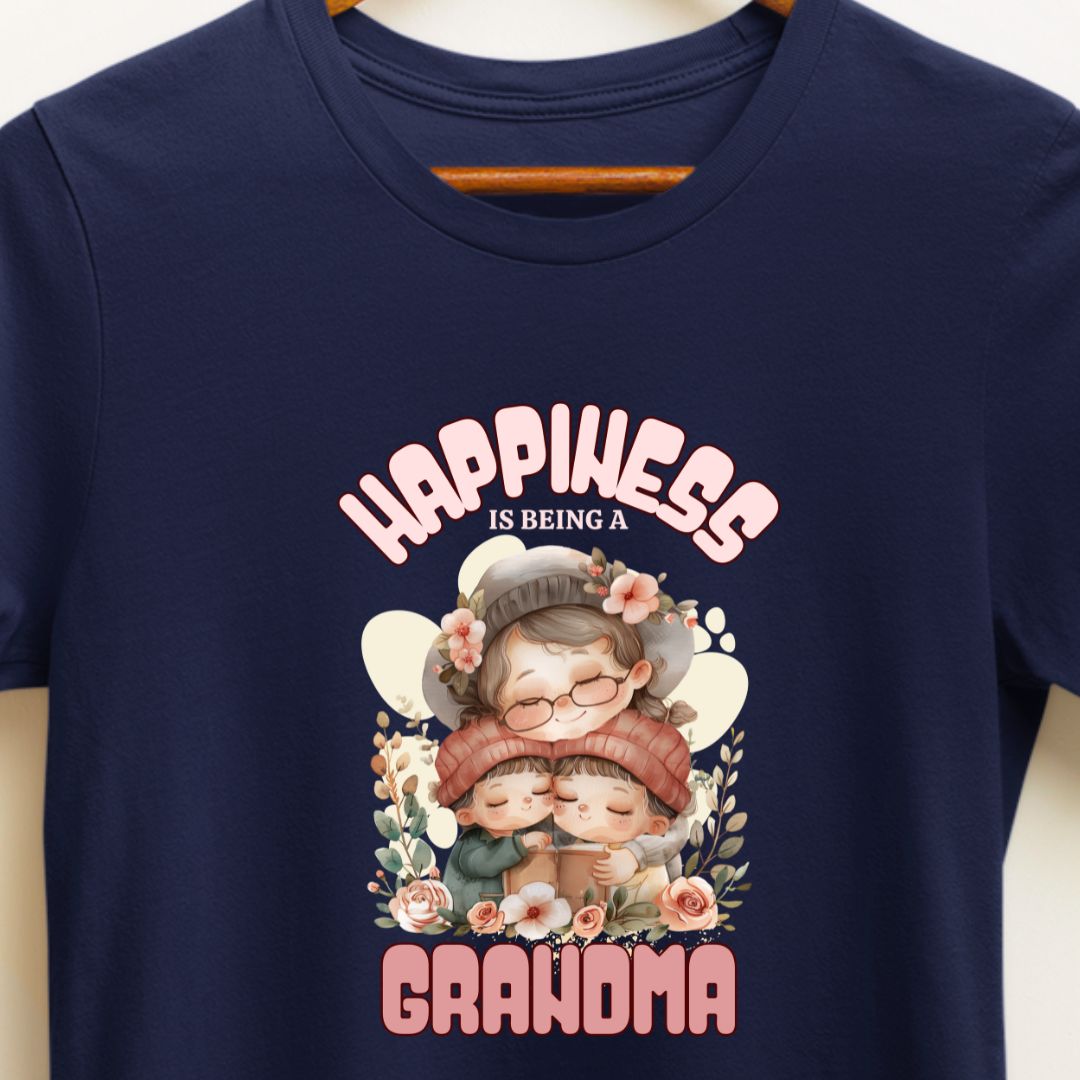 Happiness is Being a Grandma T-Shirt | Cute Graphic Tee for Grandmothers of Two Grandsons