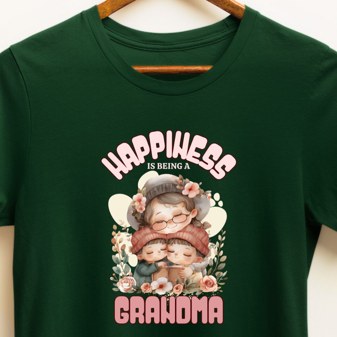 Happiness is Being a Grandma T-Shirt | Cute Graphic Tee for Grandmothers of Two Grandsons