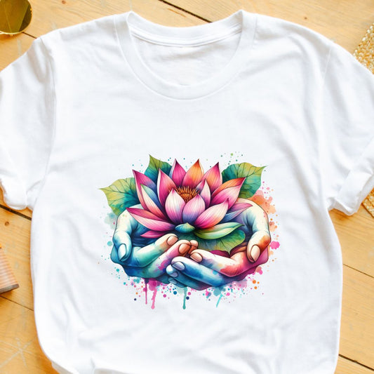 Lotus in Hands T-Shirt – Embrace Serenity, Growth, and Spiritual Connection | Unisex Fit