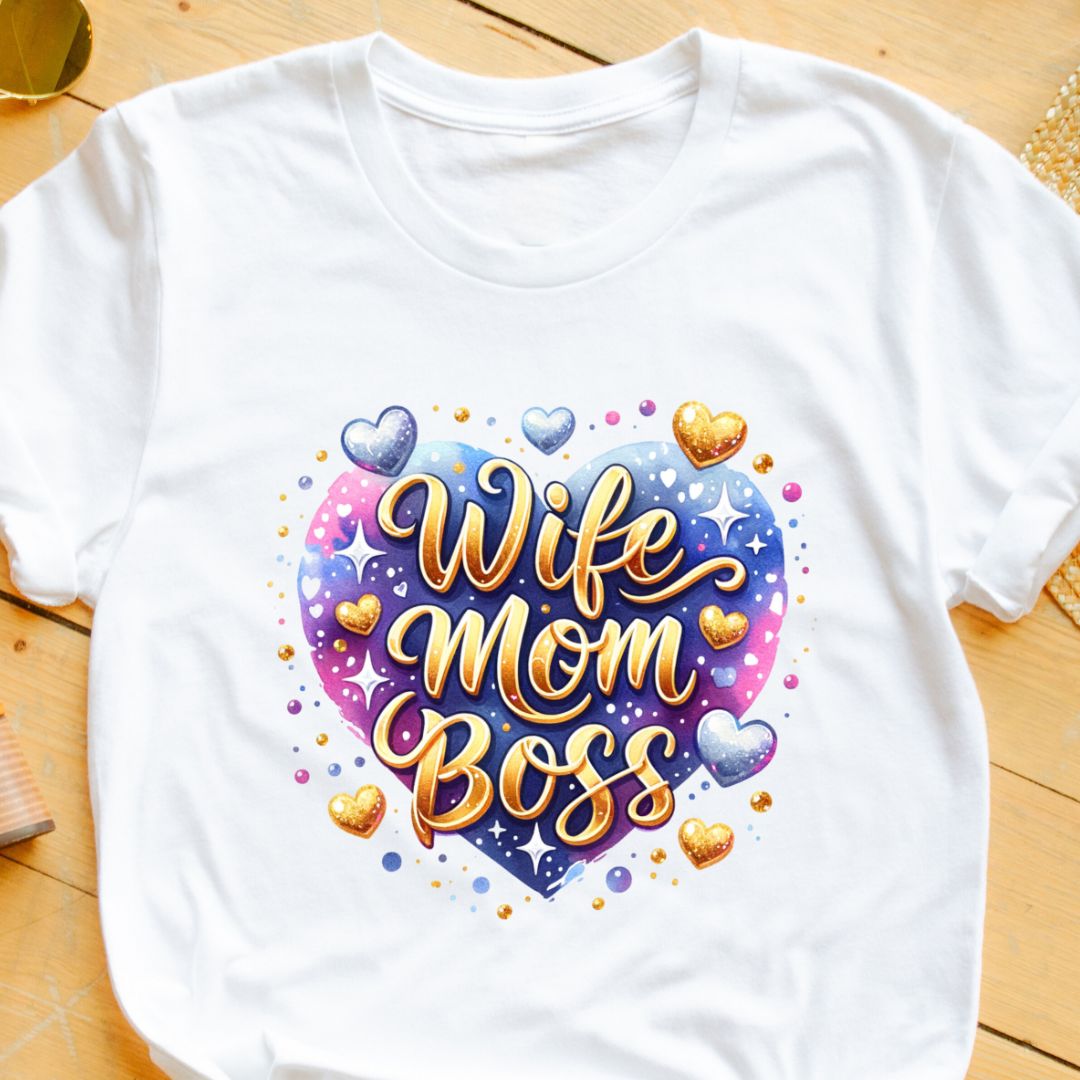 Wife, Mom, Boss T-Shirt | Vibrant Design with Heart for Indian Moms