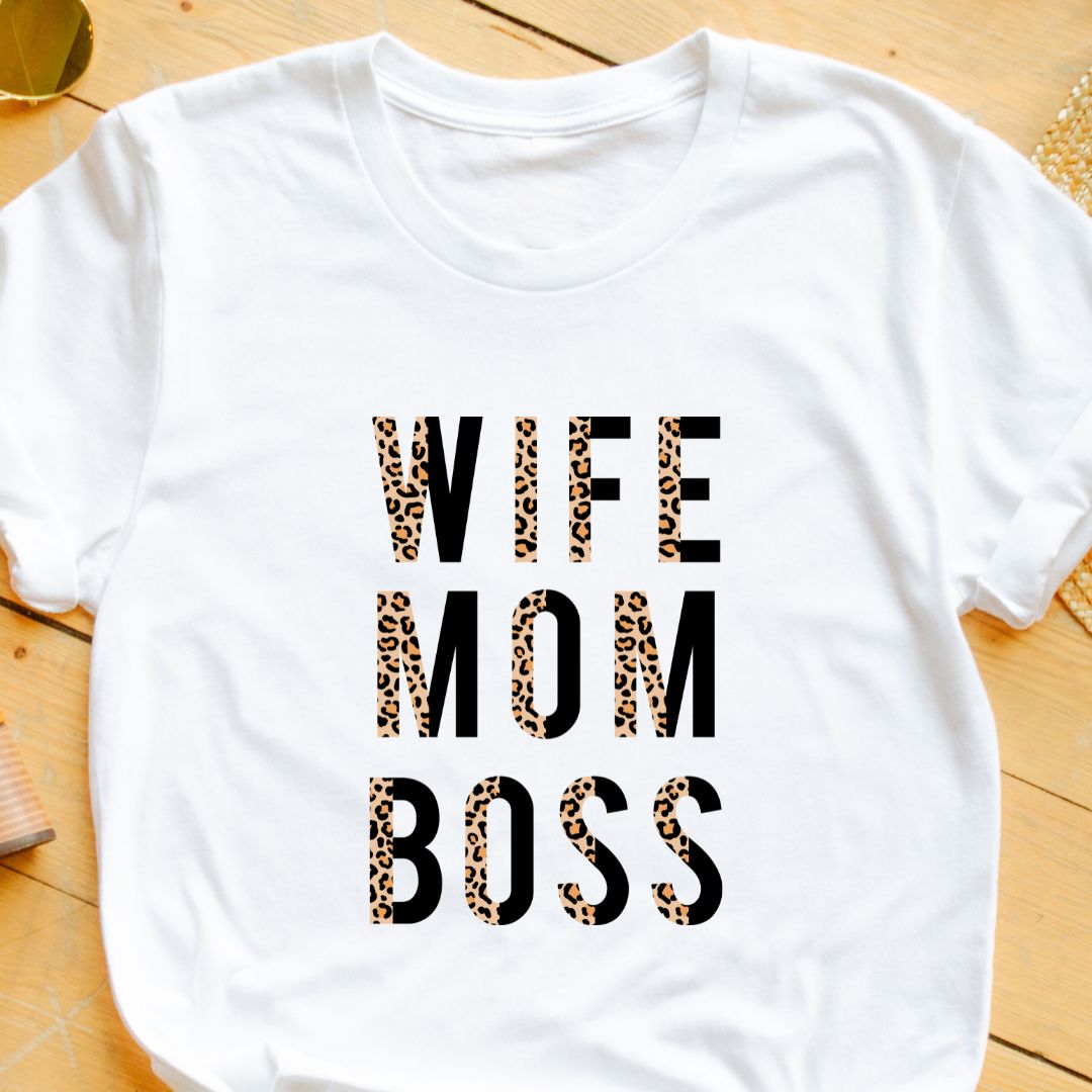 Wife, Mom, Boss T-Shirt | Stylish Animal Print Design for Indian Moms