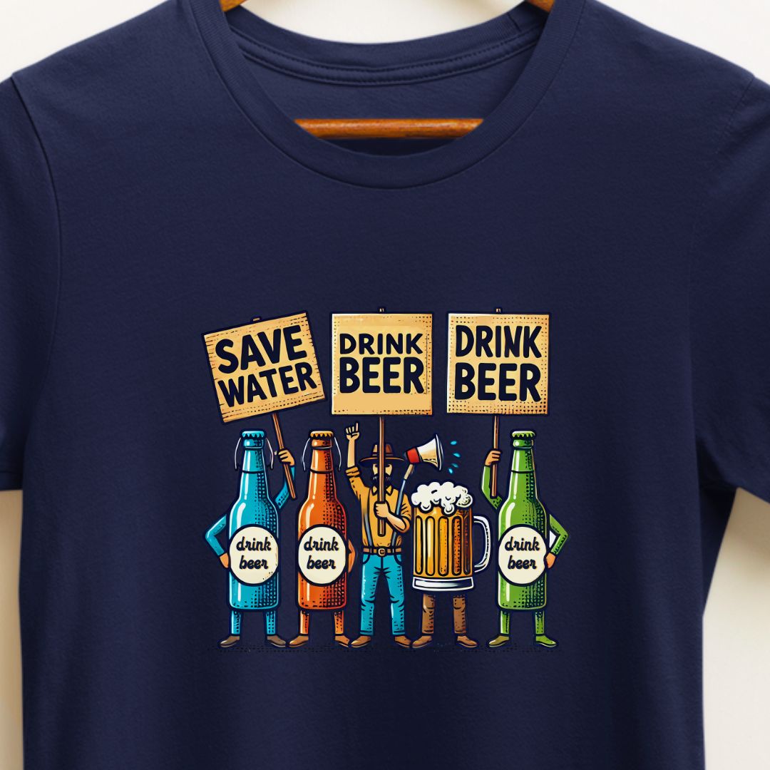 "Save Water, Drink Beer" T-Shirt – Funny Beer Bottle Placard Design for Beer Lovers | Unisex Fit