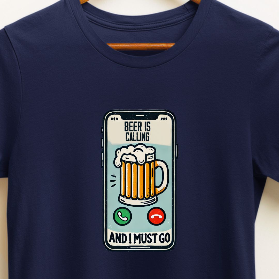 "Beer is Calling and I Must Go" T-Shirt – Funny Mobile Screenshot Design for Beer Lovers | Unisex Fit