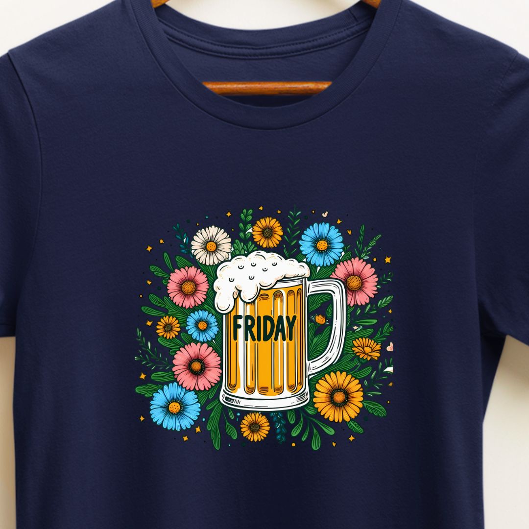 "Friday Beer Glass" T-Shirt – Beautiful Floral Beer Glass Design for Weekend Fun | Unisex Fit