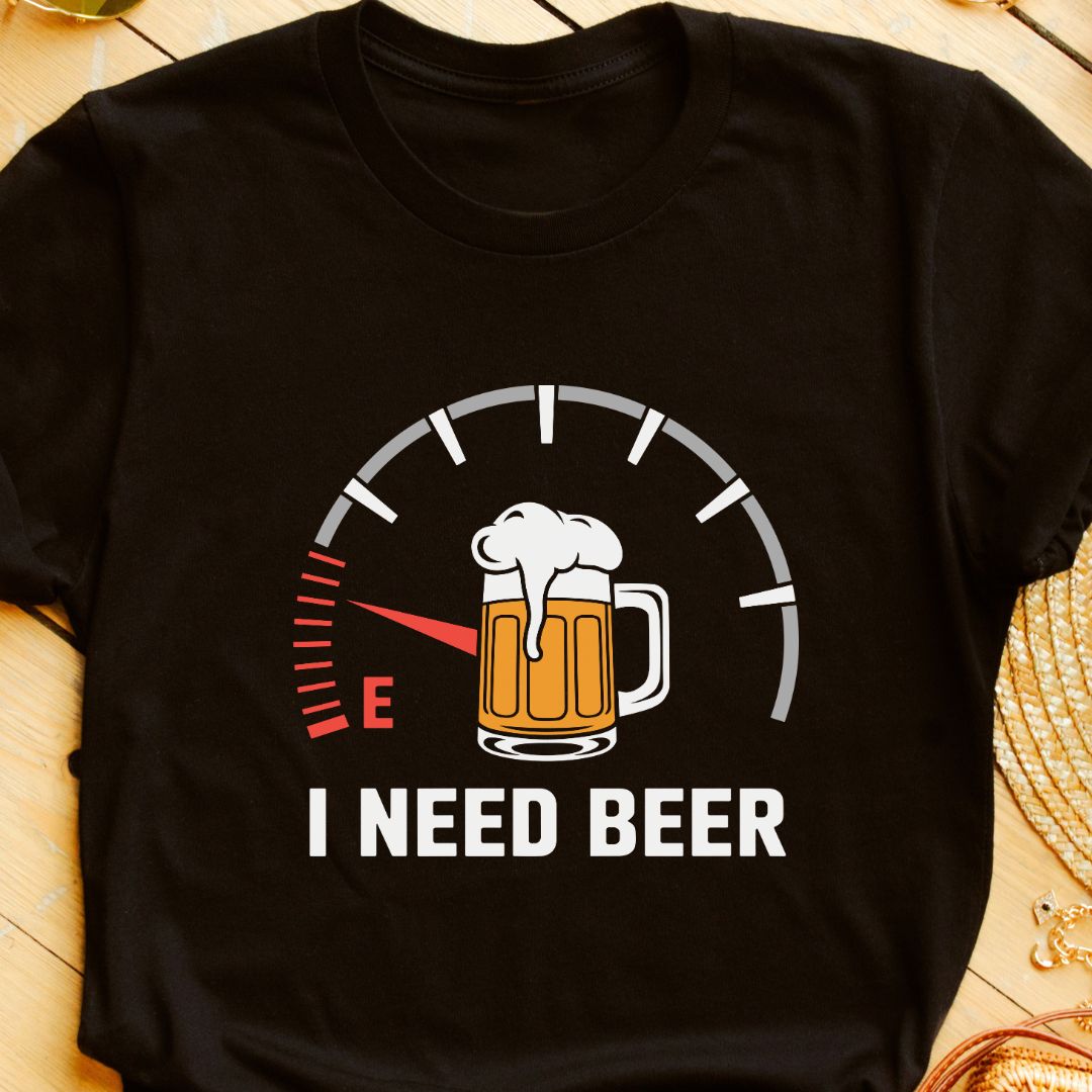 "I Need Beer" T-Shirt – Funny Fuel Meter Design for Beer Lovers in India | Unisex Fit