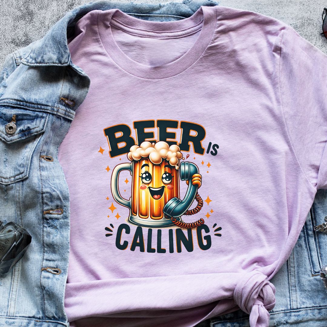 "Beer is Calling" T-Shirt – Funny Beer Mug & Telephone Graphic for Beer Lovers | Unisex Fit