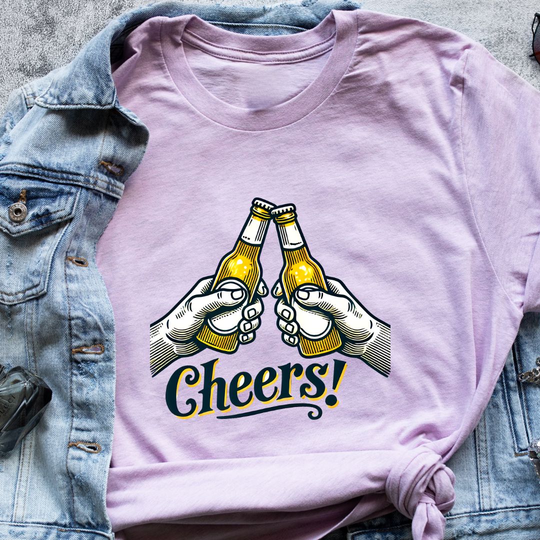 "Cheers" T-Shirt – Fun Beer Bottle Clinking Design for Beer Lovers | Unisex Fit