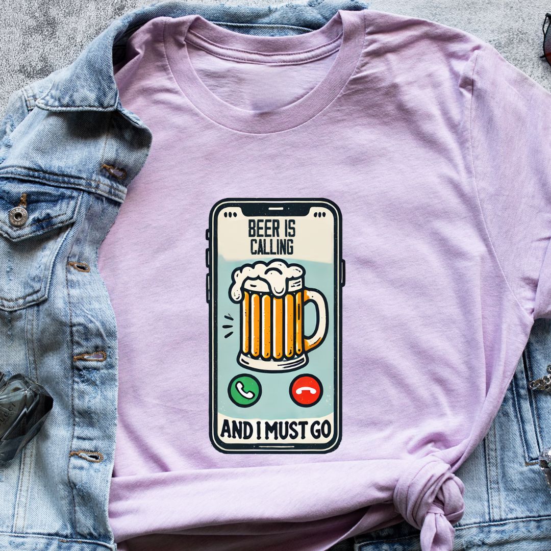 "Beer is Calling and I Must Go" T-Shirt – Funny Mobile Screenshot Design for Beer Lovers | Unisex Fit