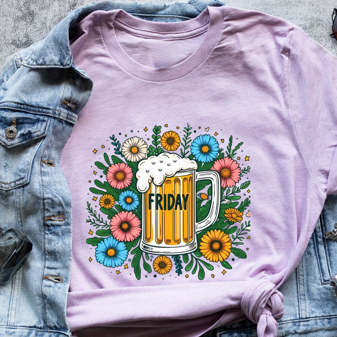 "Friday Beer Glass" T-Shirt – Beautiful Floral Beer Glass Design for Weekend Fun | Unisex Fit