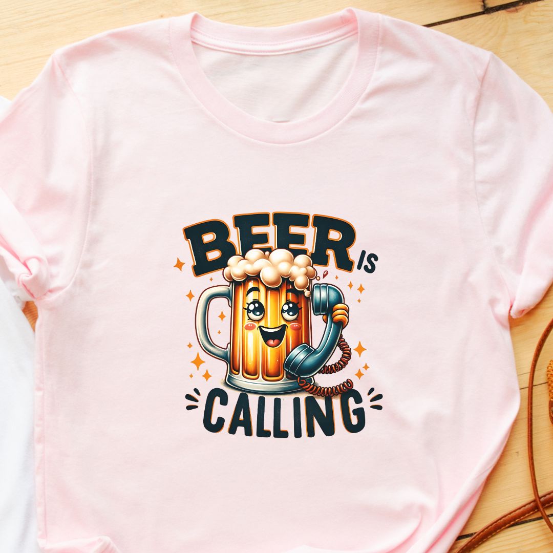 "Beer is Calling" T-Shirt – Funny Beer Mug & Telephone Graphic for Beer Lovers | Unisex Fit