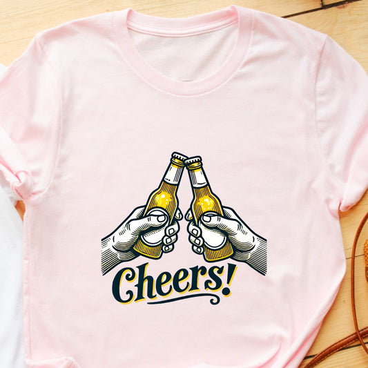 "Cheers" T-Shirt – Fun Beer Bottle Clinking Design for Beer Lovers | Unisex Fit