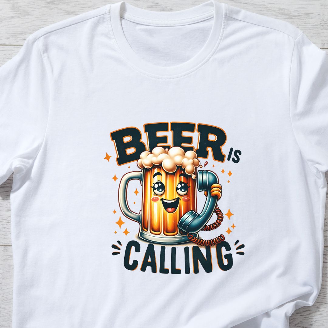 "Beer is Calling" T-Shirt – Funny Beer Mug & Telephone Graphic for Beer Lovers | Unisex Fit