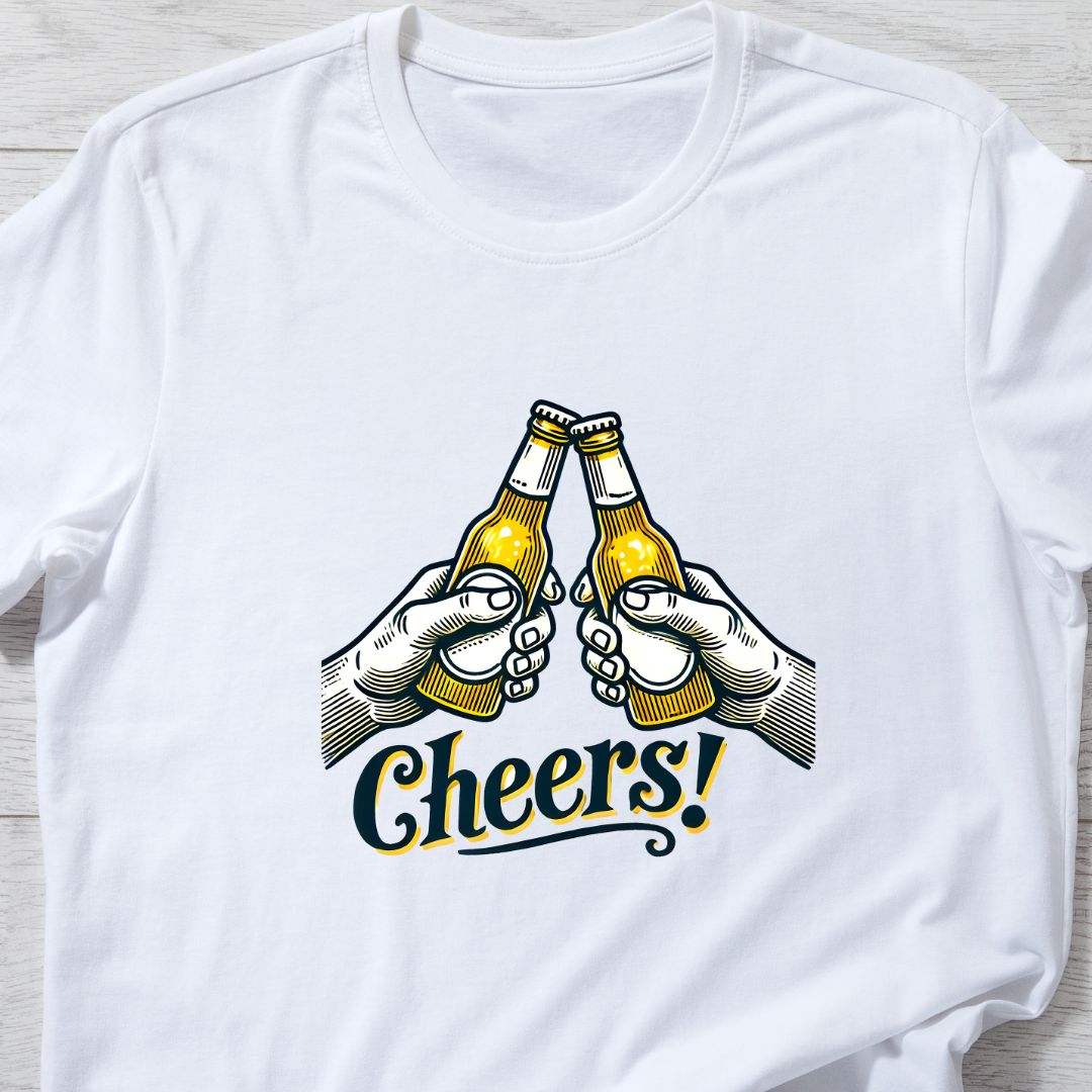 "Cheers" T-Shirt – Fun Beer Bottle Clinking Design for Beer Lovers | Unisex Fit