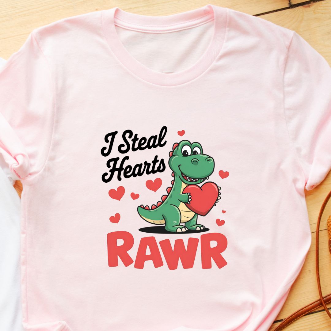 "I Steal Hearts Rawr" T-Shirt – Cute Dragon Design for Kids & Loved Ones | Perfect Valentine’s Gift