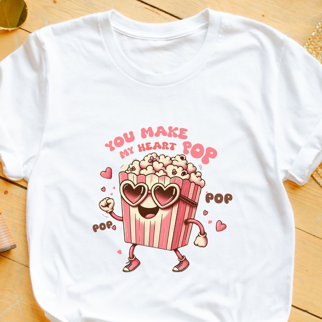 "You Make My Heart Pop" T-Shirt – Funny Popcorn Graphic Valentine’s Gift | Unisex Fit