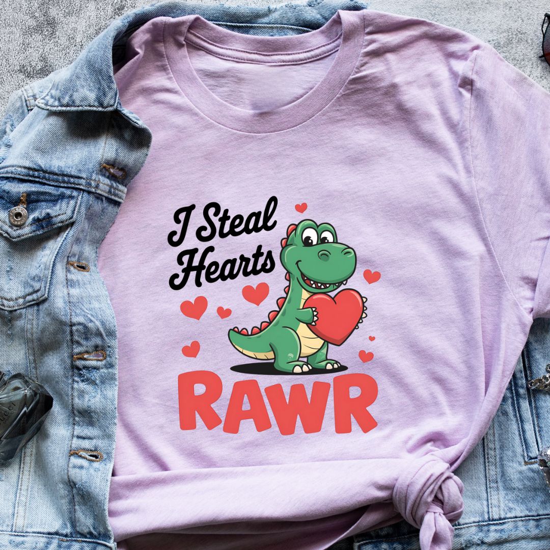 "I Steal Hearts Rawr" T-Shirt – Cute Dragon Design for Kids & Loved Ones | Perfect Valentine’s Gift