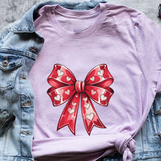 "Heart Bow" T-Shirt – Feminine & Minimalist Valentine’s Gift for Women | Elegant Design