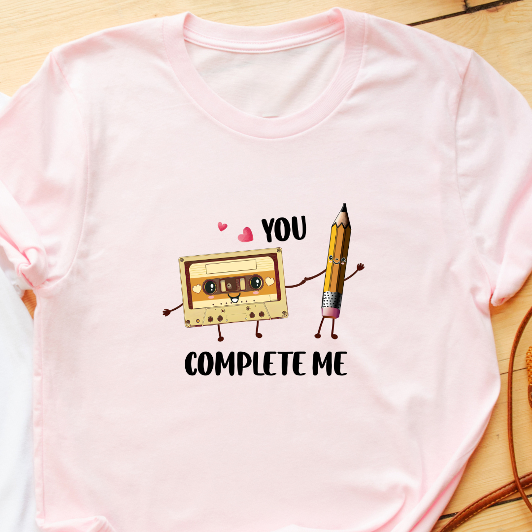 "You Complete Me" T-Shirt – Cassette & Pencil Graphic | Perfect Gift for Him or Her | Unisex Fit